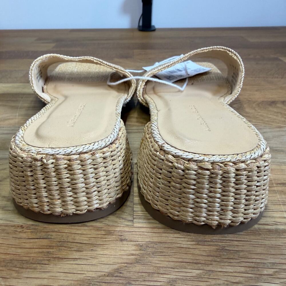 American Eagle Square Toe Mules Sandals Women's 6 Raffia Block Heel New - Picture 8 of 9